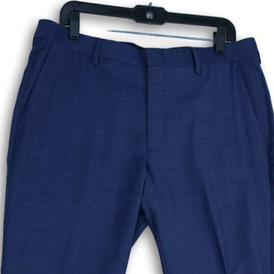 J.Crew Mens Blue Flat Front Slash Pocket Straight Leg Dress Pants Size 34X32 image number 3