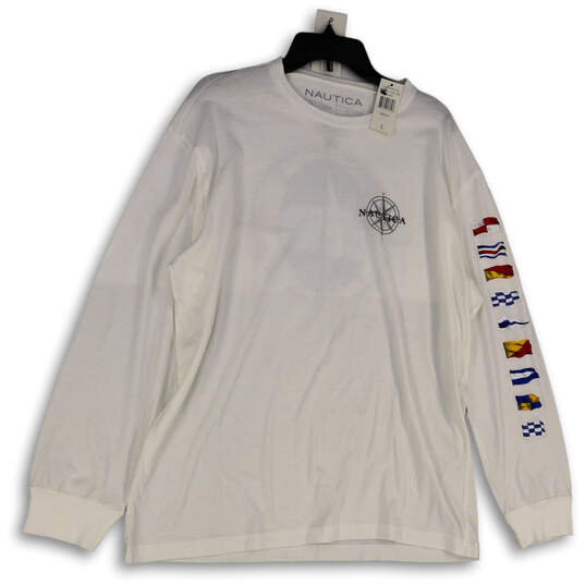 NWT Mens White Long Sleeve Crew Neck Stretch Pullover T-Shirt Size Large image number 1