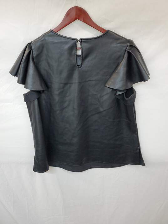 Wm Marc New York Andrew Marc Leather Truffle Flutter Sleeves Top Sz 1x image number 2