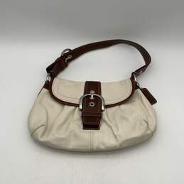 Coach White Brown Leather Logo Charm Adjustable Strap Shoulder Bag Purse
