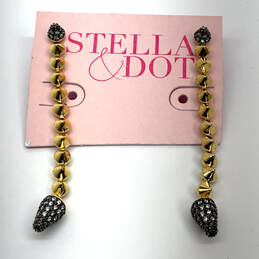 Designer Stella & Dot Gold-Tone Hematite Crystals Linear Dangle Earrings