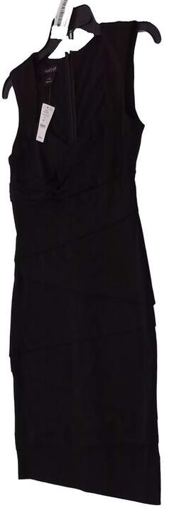Womens Black Sleeveless V Neck Pleated Straight Dress Size 6 alternative image