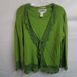 Vintage bright green crochet cardigan sweater set women's L