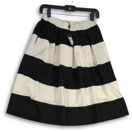 NWT Womens White Black Striped Pleated Elastic Waist Pull-On A-Line Skirt Sz XXS