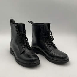 Womens Black Tavie Lug Sole Round Toe Lace-Up Ankle Rain Boots Size 11 alternative image