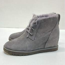 UGG Classic Gray Suede Shearling Lace Up Wedge Ankle Boots Shoes Size 7 B