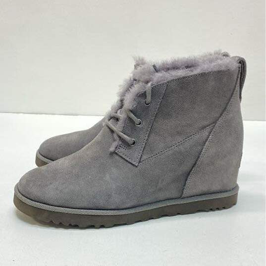 UGG Classic Gray Suede Shearling Lace Up Wedge Ankle Boots Shoes Size 7 B image number 1