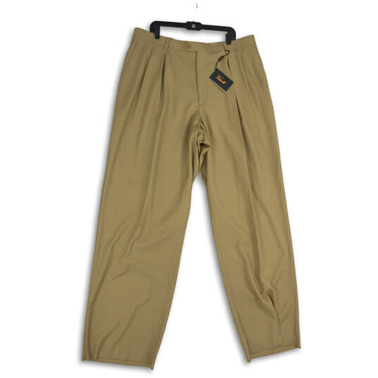 NWT Mens Beige Pleated Slash Pocket Straight Leg Dress Pants Size 42AC image number 1