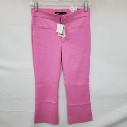 Wm Zara Pink Denim Pants Cotton Blend Crop Bell Bottom Sz S