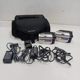 Pair Of Sony Hybrid DCR-DVD650 Handy Cameras In Carrying Case
