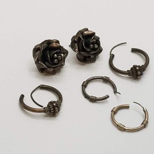 TE-10 Mexico 925 Silver Detailed Rose & Hoop Earring BD. 3Pcs 12.6g image number 3