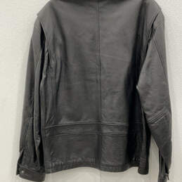 Womens Black Leather Spread Collar Pockets Long Sleeve Full-Zip Jacket Sz L alternative image
