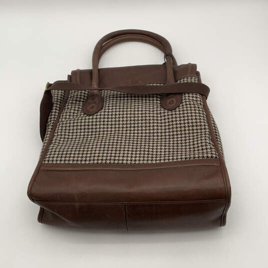 NWT Womens Brown Beige Houndstooth Inner Pockets Double Handed Satchel Bag image number 2