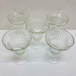 Lot of 5 Vintage Ribbed Glass footed ice cream sundae dishes