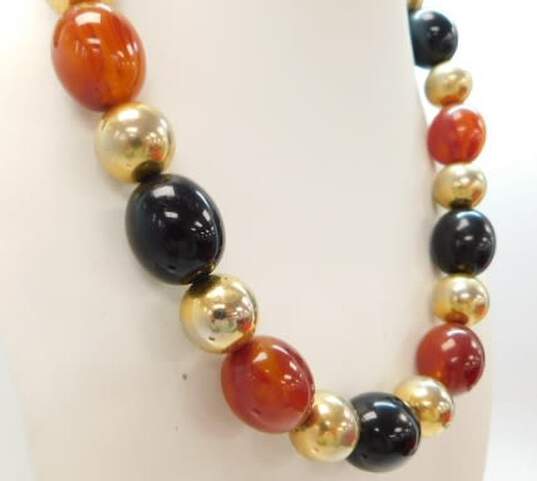 Vintage Kenneth Jay Lane Gold Tone Black & Orange-Red Bead Necklace 80.7g image number 1
