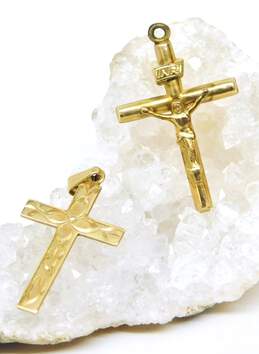 14K Yellow Gold Textured & Crucifix Cross Pendants 1.2g
