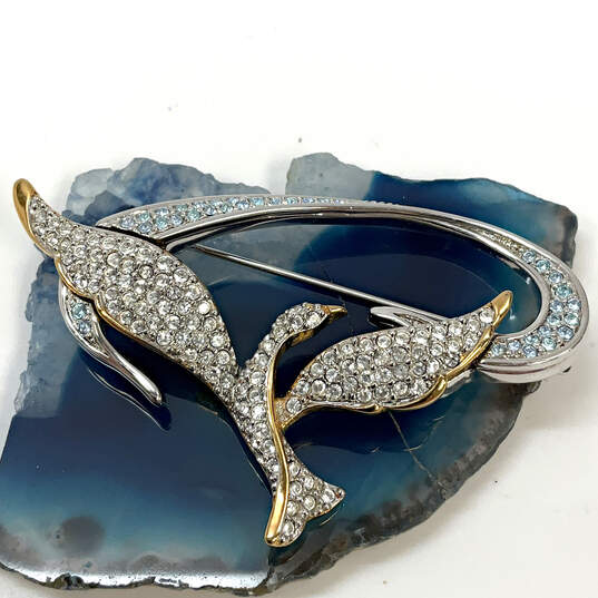 Designer Swarovski Gold-Tone Pave Crystal Flourish Stylized Bird Pin Brooch image number 2