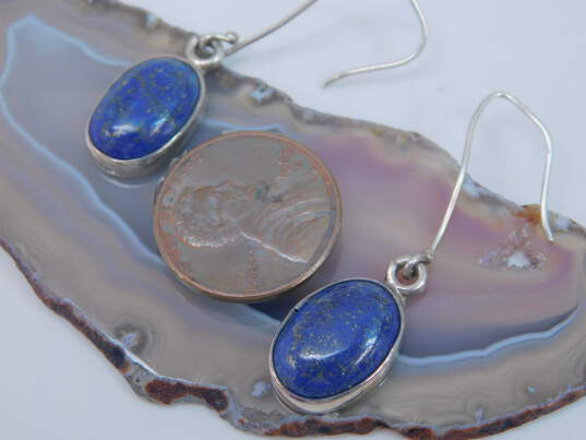 Artisan 925 Unique Stones Inlay Globe Pendant Liquid Silver Necklace Lapis Lazuli Cabochon Drop Earrings & Square Spiral Chunky Ring 19.1g image number 5
