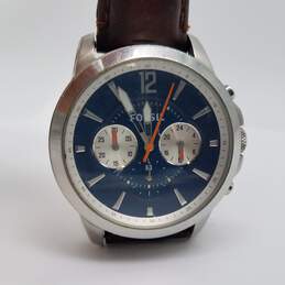 Fossil Fs-4708 43mm Blue Dial Quartz Leather Watch 78g