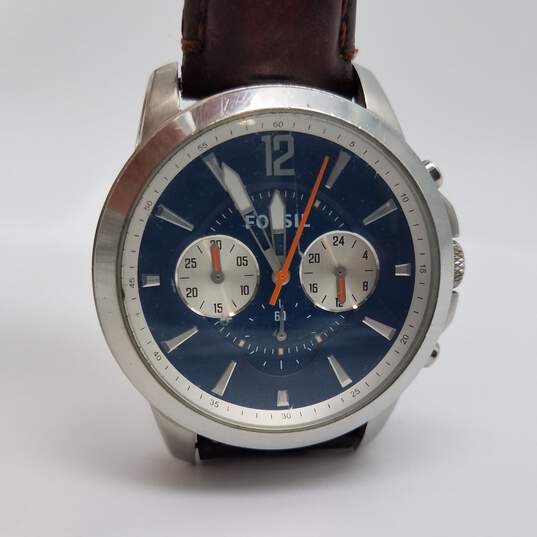 Fossil Fs-4708 43mm Blue Dial Quartz Leather Watch 78g image number 1