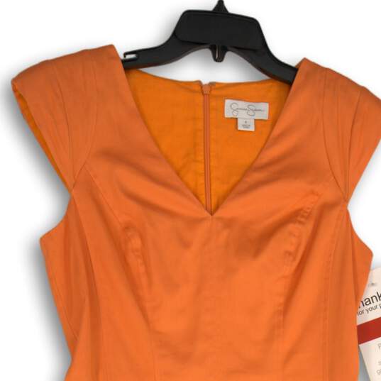 NWT Jessica Simpson Womens Orange Cap Sleeve V-Neck Fit & Flare Dress Size 8 image number 3