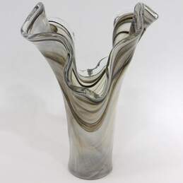 Vtg Murano  Gray  And White Free-Form Swirl Art Glass Vase alternative image