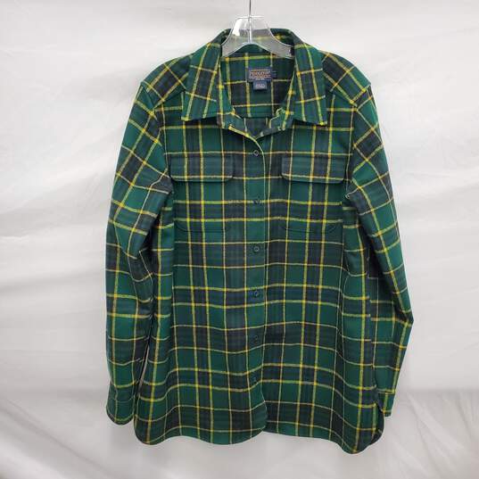 VTG Pendleton MN's 100% Virgin Wool Green & Yellow Plaid Flannel Shirt Size L image number 1
