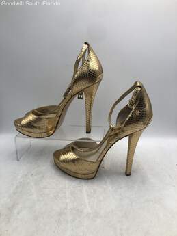 Michael Kors Womens Gold Leather Peep Toe Stiletto Platform Heels Size 8.5M