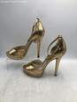 Michael Kors Womens Gold Leather Peep Toe Stiletto Platform Heels Size 8.5M image number 1