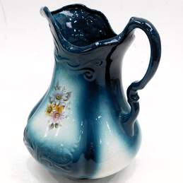 Vintage Ironstone Blue Floral Water Pitcher
