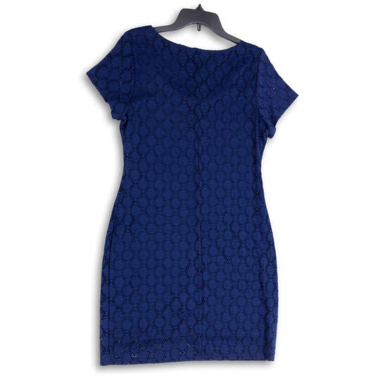 Womens Blue Lace Short Sleeve Round Neck Knee Length Sheath Dress Size L image number 2