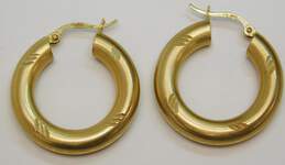 14K Yellow Gold Etched Puffy Hoop Earrings 4.6g