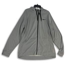 NWT Nike Mens Gray Long Sleeve Drawstring Hooded Full-Zip Jacket Size XXL