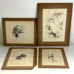 Lot of 4 Original Drawings Early 20th Century Drawing by Enoch Ward Signed.