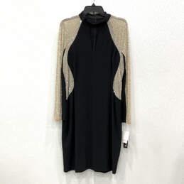 NWT Womens Black Keyhole Neck Beaded Long Sleeve Sheath Dress Size 16