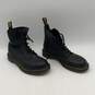 Womens Black Leather Lace-Up Round Toe Block Heel Ankle Combat Boots Size 8 image number 3