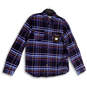 Mens Blue Red Plaid Long Sleeve Elbow Patch Collared Button-Up Shirt Size L image number 1