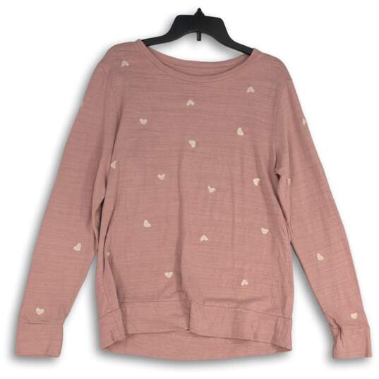 Loft Womens Pink White Embroidered Crew Neck Pullover Sweatshirt Size Medium image number 1