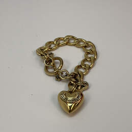2000s Juicy Couture Gold Chain Bracelet with Rhinestone Heart & Horseshoe, Dangling Charm