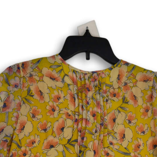 Womens Yellow Pink Floral Pleated Tie Neck Long Sleeve Blouse Top Size S/P image number 4
