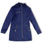 Womens Blue Long Sleeve Pockets Fleece Hooded Full-Zip Jacket Size Small image number 1