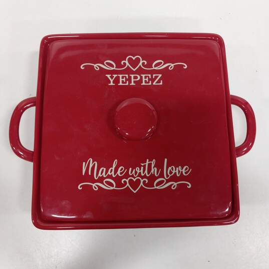 Personal Creations Red 'Made with Love' 3 Qt Ceramic Baking Dish image number 7