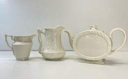 I. Godinger & Co. Oval Tea Pot with 2 Creamers 3pc Ceramic Ivory White Tableware