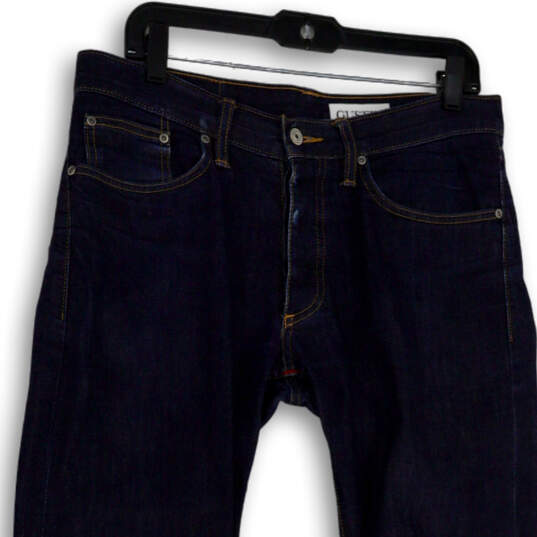 Mens Blue Denim Dark Wash Stretch Pockets Straight Leg Jeans Size 32 image number 3