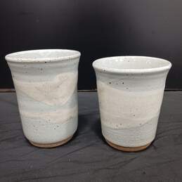 2pc Set of Signed Pottery Crock Planters