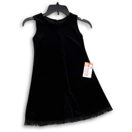 NWT Womens Black Velvet Round Neck Sleeveless Key Hole Back Mini Dress Sz 6