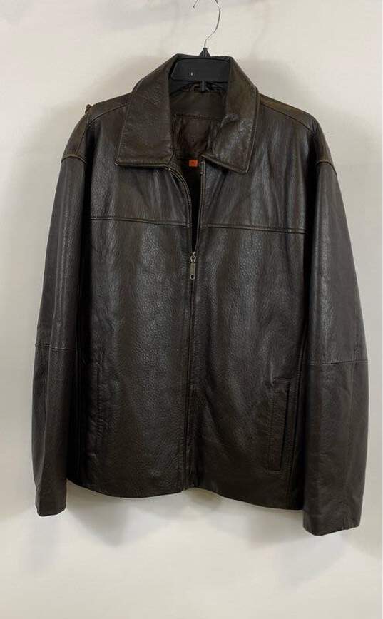 Roundtree & Yorkie Men Brown Leather Jacket- XL image number 1