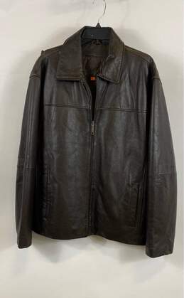 Roundtree & Yorkie Men Brown Leather Jacket- XL