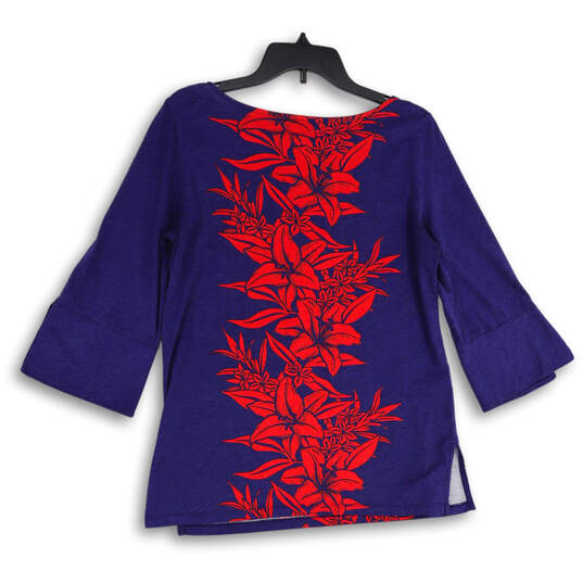Womens Blue Red Floral Boat Neck Long Sleeve Tunic Top Size Small image number 2