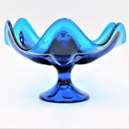 Vintage Blue Art Glass Pedestal Compote Dish Bowl alternative image